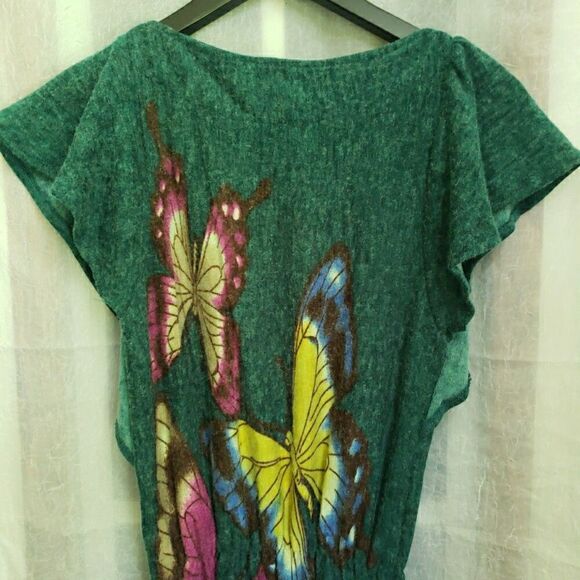 Boho Butterfly Mini Dress Green Felt Like Material Women Size M Looks Very Small - Picture 7 of 12